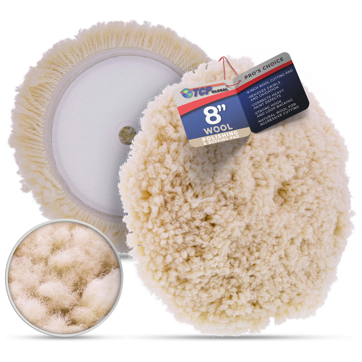 8" 100% Wool Polishing & Buffing Pad with Hook and Loop Backing - Wool Buffing Pad for Automotive, Marine, Truck, RV & Compound Cutting