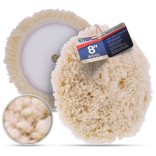 8" 100% Wool Polishing & Buffing Pad with Hook and Loop Backing - Wool Buffing Pad for Automotive, Marine, Truck, RV & Compound Cutting