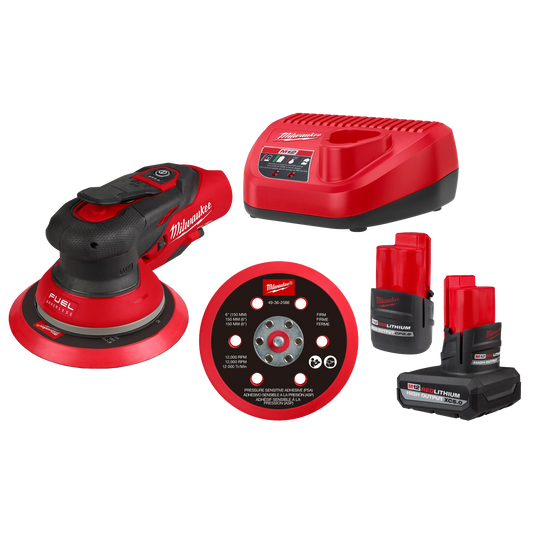 Milwaukee 2585-22CX M12 FUEL 6" Random Orbital Sander Kit (3/16")