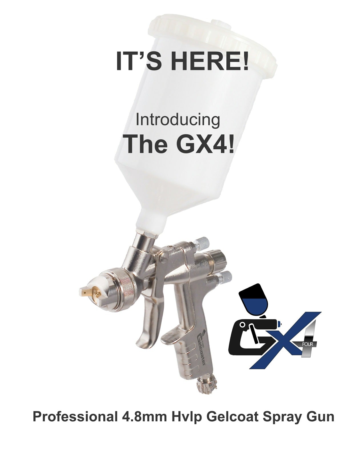 The Gelcoater GX4 HVLP Gelcoat and Resin Spray Gun with 4.8mm Nozzle